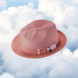 MONTIQUE MENS SALMON BRAIDED TWO TONE STINGY BRIM PINCH FEDORA HAT. H68.